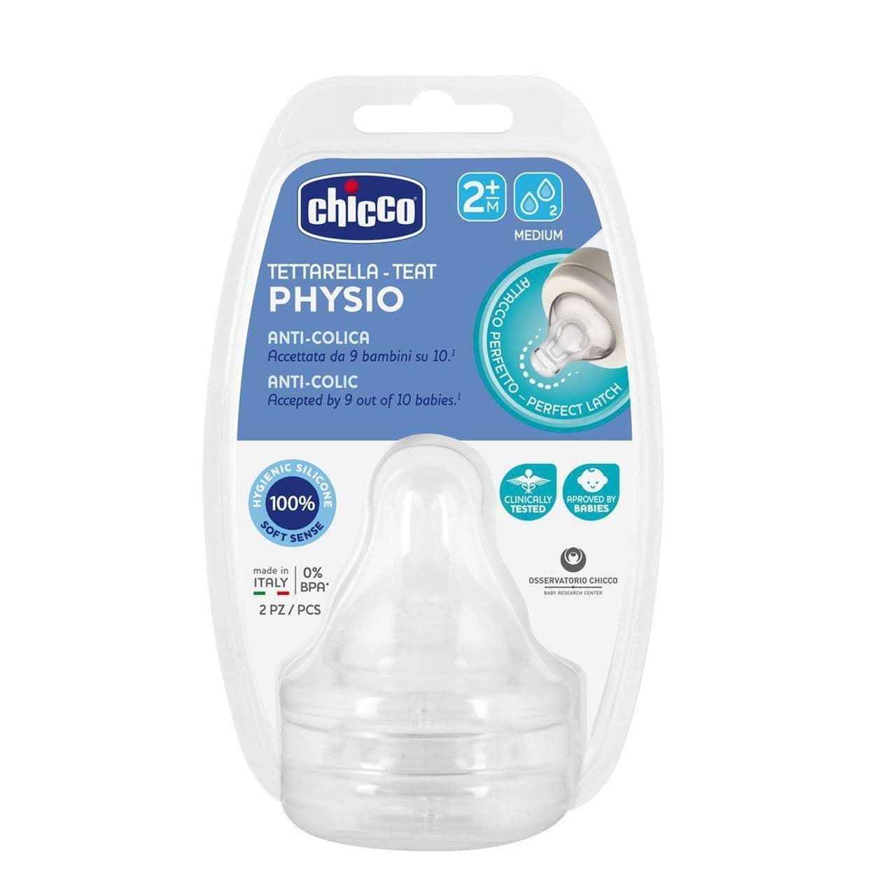 TETINA FLUJO LENTO,MEDIO, RAPIDO Y PAPILLA PHYSIO SILICONA 2UD +2M CHICCO - Imagen 1